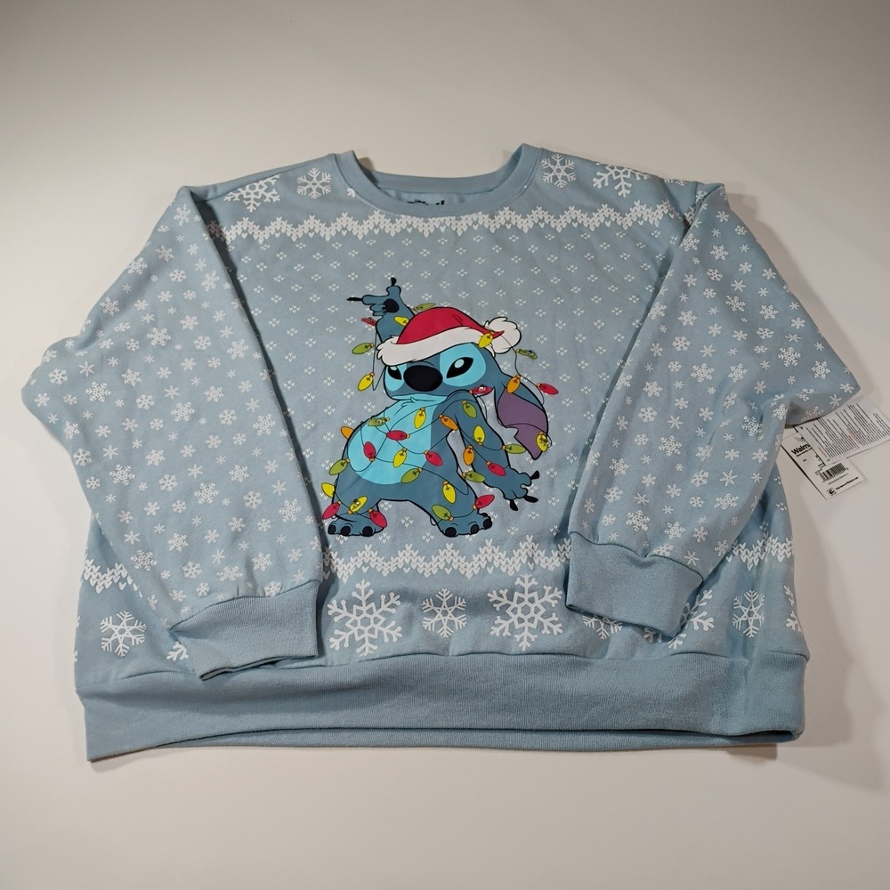 Disney Stitch Women's Blue Size XXL LED Grn/Red Light Up Christmas Sweater NWT
